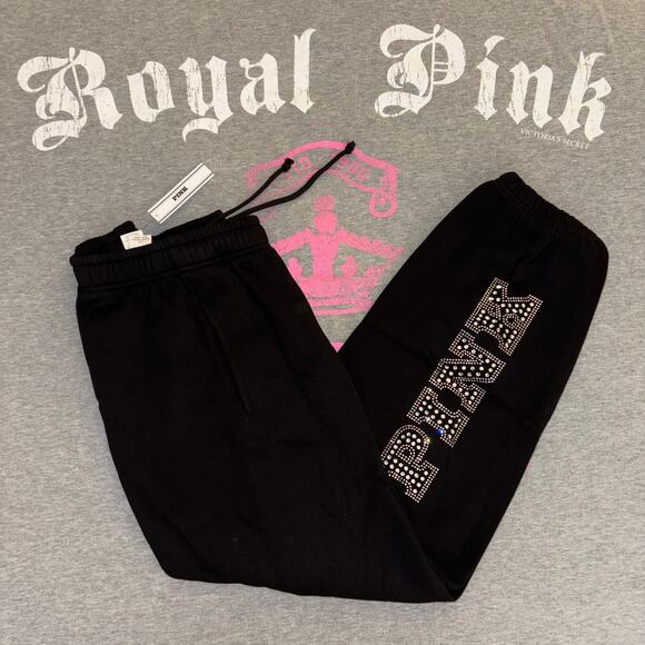 Victoria’s Secret PINK Pure Black Bling Limited Edition Fleece Sweatpants - SM - Picture 3 of 7